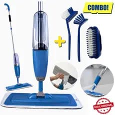 KIT Mop Spray Limpeza Limpa Seca Profissional + Escovas Multiuso Limpeza Faxina Pisos Banheiro