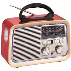 Rádio Retrô Vintage Bluetooth com AM/FM/SW, USB, AUX, SD e Bateria Recarregável | Caixa de Som com Antena e LED