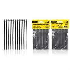 Abraçadeira de Nylon Wassay Reforçada Kit com 200 Peças Preta com Trava Segura