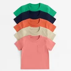 Kit 5 Camiseta Manga Curta Infantil 100% Algodão com Bolso
