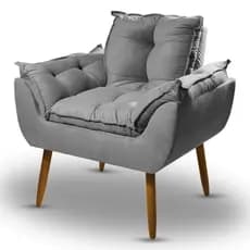 Poltrona Opala Luxo Estofada Decorativa - Cinza