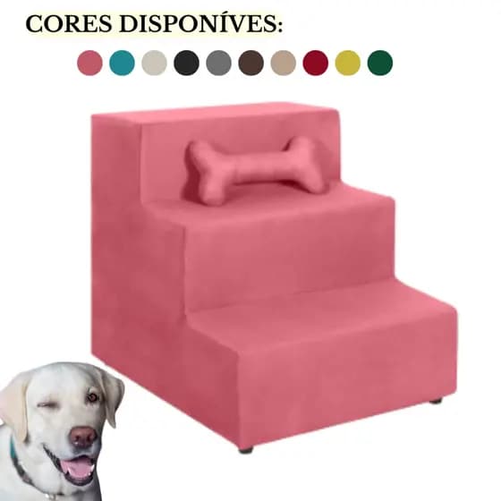 Escadinha Para Pet Estofada Com 3 Degraus - Escada Para Pet Cachorro Gato
