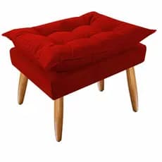 Puff Decorativo Opala Quarto Recepção Penteadeira ou Decoração Pés Palito Acabamento Perfeito Suede Pufe Puf - Vermelho