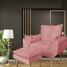 Kit Poltrona Opala Decorativa Confortavel + Puff Ideal Para Amamentação Decoração Penteadeira Recepção Salão de Beleza
