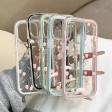 Elegante Rosa Tulipa Caso De Telefone Para iPhone 11 16 15 14 13 12 Pro Max 14 15 Plus Doce Cor Quadro Claro Acrílico Ca