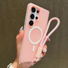 Doce Cor Fosca Para Capa De Telefone Magnética Samsung S24 FE S25 Edge S22 S23 Plus S25 Ultra Com Cordão Macia