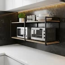 Prateleira Industrial Dupla para Micro-ondas 120X30cm Cozinha Parede Suporte de Metal Decorativa