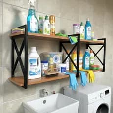 Prateleira Estilo Industrial Freijó Suporte X para Lavanderia, Escritório, Quarto, Cozinha, Salão