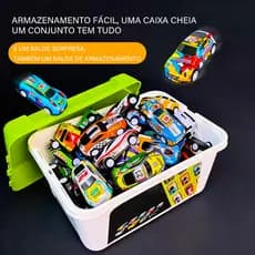 Caixa com 50 Carrinhos de Brinquedo 7cm Sortidos + Estojo de Armazenamento