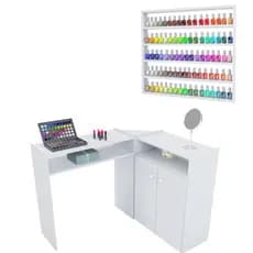 Mesa Manicure Com Armário Profissional Nail Design e Expositor Premium para Esmaltes