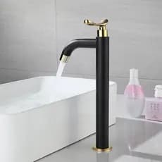 Torneira De Lavatório De Banheiro 304 Aço Inoxidável Ouro Preto Água Fria Somente Cozinha Montada No Convés Da