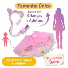Fantasia Rapunzel Menina Rosa Tiara Led Trança Iluminada Saia Tule Colorida Carnaval