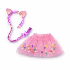 Fantasia Princesa Rapunzel Infantil e Adulto Tiara com Luz Colorida Saia Rosa com Bolinhas Carnaval