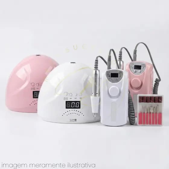 Kit Profissional Unhas Cabine Sun One 54W com Visor + Motor Portátil 30.000RPM Recarregável Bivolt