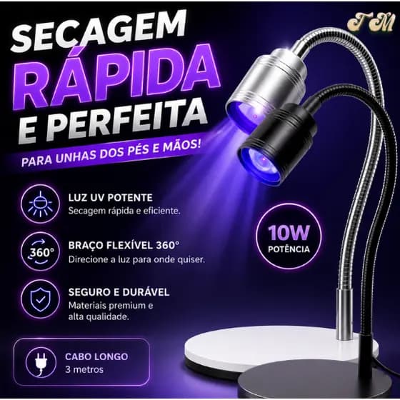 Lanterna UV com Pedal para Unhas Profissional Das Gringas – Branca ou Preta | Secagem Rápida Gel/Unhas em Gel SQ7033