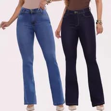 Kit 2 Calças Jeans Flare Feminina Com Lycra Elastano Empina Bumbum Cintura Alta