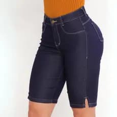 Bermuda Jeans Ciclista Feminina Com Elastano Empina Bumbum Cintura Alta Premium