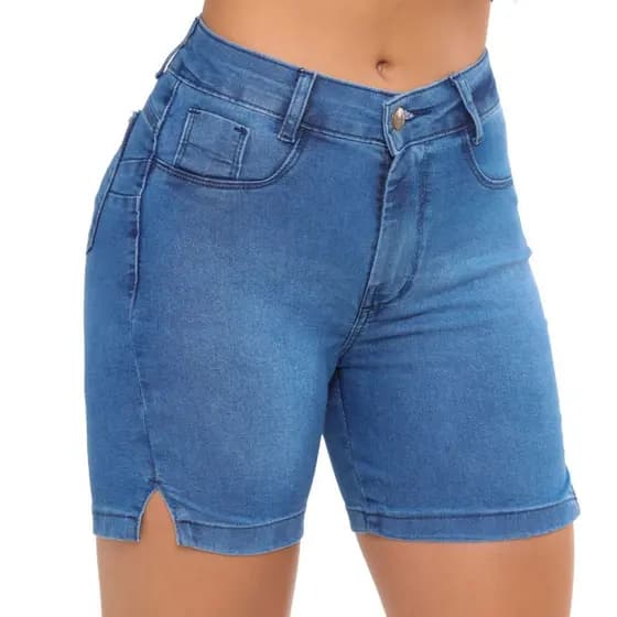 Bermuda Meia Coxa Jeans Feminina Premium Empina Bumbum Cintura Alta Com Lycra