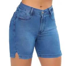 Bermuda Meia Coxa Jeans Feminina Premium Empina Bumbum Cintura Alta Com Lycra