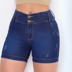 Short Feminino Jeans Levanta Bumbum Com Elastano Elástico no Cós Cintura Alta Bermuda Meia Coxa