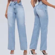 Wide Leg Jeans Pantalona Feminina Calça Cintura Alta 100% Algodao Sem Lycra