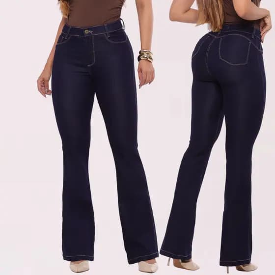 Calça Jeans Feminina Flare Cintura Alta Empina Bumbum Com Elastano Cós Alto Levanta Bumbum Premium