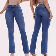 Calça Flare Jeans Feminina Cós Alto Levanta Bumbum Com Elastano Lycra Cintura Alta