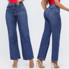 Calça Jeans Wide Leg Pantalona Feminina 100% Algodão Cintura Alta Premium