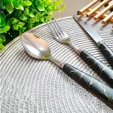 Jogo Colher Talher 3 peças Inox Estojo Garfo Faca Colher Marmita Viagem