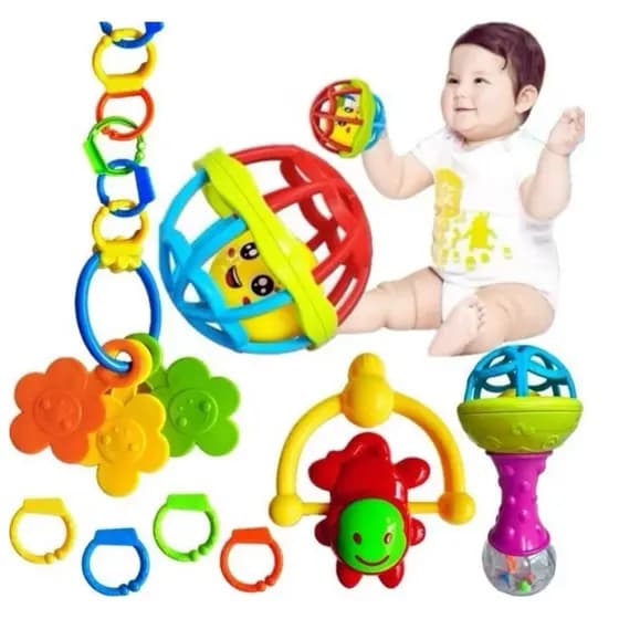 Kit 4/8 peças Mordedor para Bebe Sensorial Macio com Chocalho