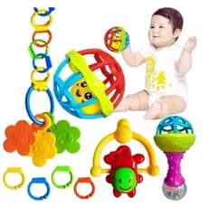 Kit 4/8 peças Mordedor para Bebe Sensorial Macio com Chocalho