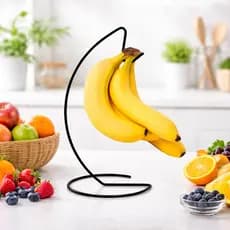 Suporte de Mesa para Cacho de Bananas Fruteira Gancho para Pendurar Bananas Expositor em Aço Preto