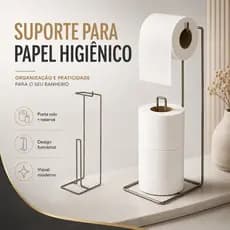 Suporte de Chão para Papel Higiênico 3 Rolos Porta Papel pra Banheiro Aramado Preto Branco e Metal