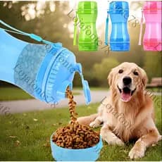 Garrafa Água Pet Portátil 2 em 1 Bebedouro Comedouro Ração Passeio Cachorro Gato 330ml Ref CW-01