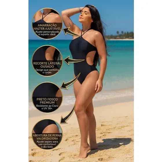 Body Maiô Feminino Engana Mamãe Tecido Suplex Preto moda verão moda praia - com Bojo