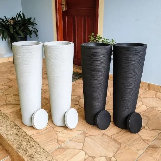 Kit 2 Vasos de Plantas Coluna Ibiza Grafiato 59cm Decorativo Polietileno Sala Jardim