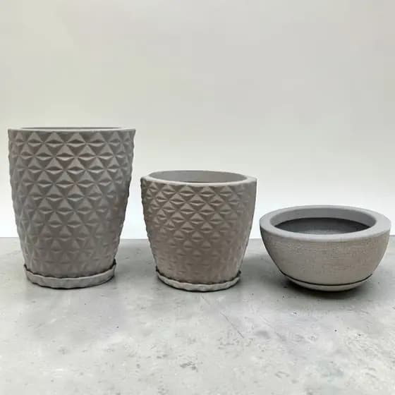 Kit 3 Vasos Cone Diamante 3D Nº1 Nº2 + Bacia com Prato Polietileno Decorativo