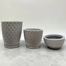 Kit 3 Vasos Cone Diamante 3D Nº1 Nº2 + Bacia com Prato Polietileno Decorativo
