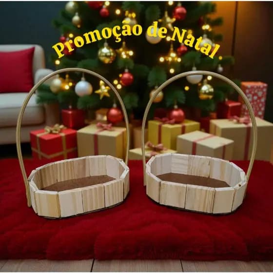 Kit 10 Cestas De Pinus Madeira Alça 20 Cm Premium Oval Presente, Dia dos Pais, Páscoa Natal Cosméticos