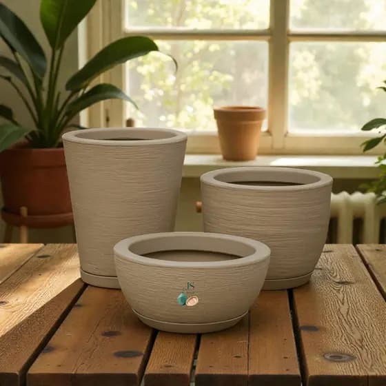 Kit 3 Vasos Polietileno Para Plantas Decorativo Cone + Bojo + Bacia (C/ Prato)
