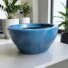 Vaso de Planta Decorativo Bacia Redonda 26x13 Luxo Marmorizada com Prato coletor