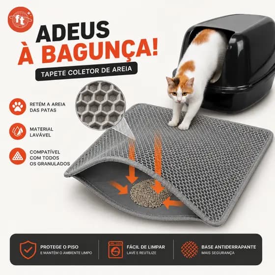 Tapete Limpa Patas Gato Grande 40x50cm | Coletor de Areia Anti Sujeira - Ideal para Caixa de Areia
