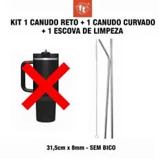 Combo Canudo de Aço Inox Curvos e Retos Reutilizáveis para Copo Térmico 1,2L ou Garrafa Térmica