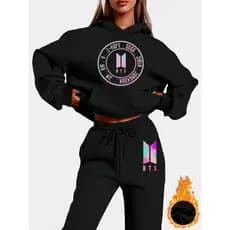 CONJUNTO MOLETOM E CALÇA, MOLETOM COM CAPUZ E BULSO FLANELADO BANDA BTS COLIRDO CIRCULO INTEGRANTES
