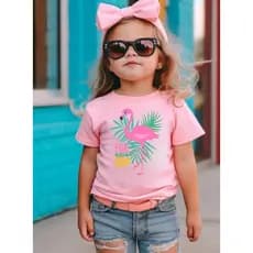 CAMISA CAMISETA MODA INFANTIL JUVENIL T-SHIRT ESTAMPADA DE ALTA QUALIDADE FLAMINGO FUN SUN