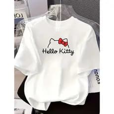 Camiseta Hello Kitty Branca Minimalista – Fofa, Moderna e Super Confortável 🤍🎀