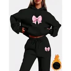 KIT CONJUNTO CALÇA + MOLETOM COM CAPUZ E BOLSO MODA FEMININA BASICA E ESTILOSA ESTAMPADA LASO ROSA XADEZ