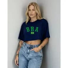CAMISA CROPPED CAMISETA ESTILOSA E COMFORTAVEL T-SHIRT ESTAMPADA COPA DO MUNDO BRA - BANDEIRA BRASIL