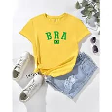 T-SHIRT COPO DO MUNDO E DIA A DIA CAMISETA ESTILOSA E CONFORTAVEL CAMISA ESTAMPADA BRASIL - BRA BANDEIRA VERDE