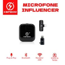 Microfone Sem Fio Bluetooth  Kapbom Preto Usb-c com adaptador Lighting e Cancelamento de Ruído